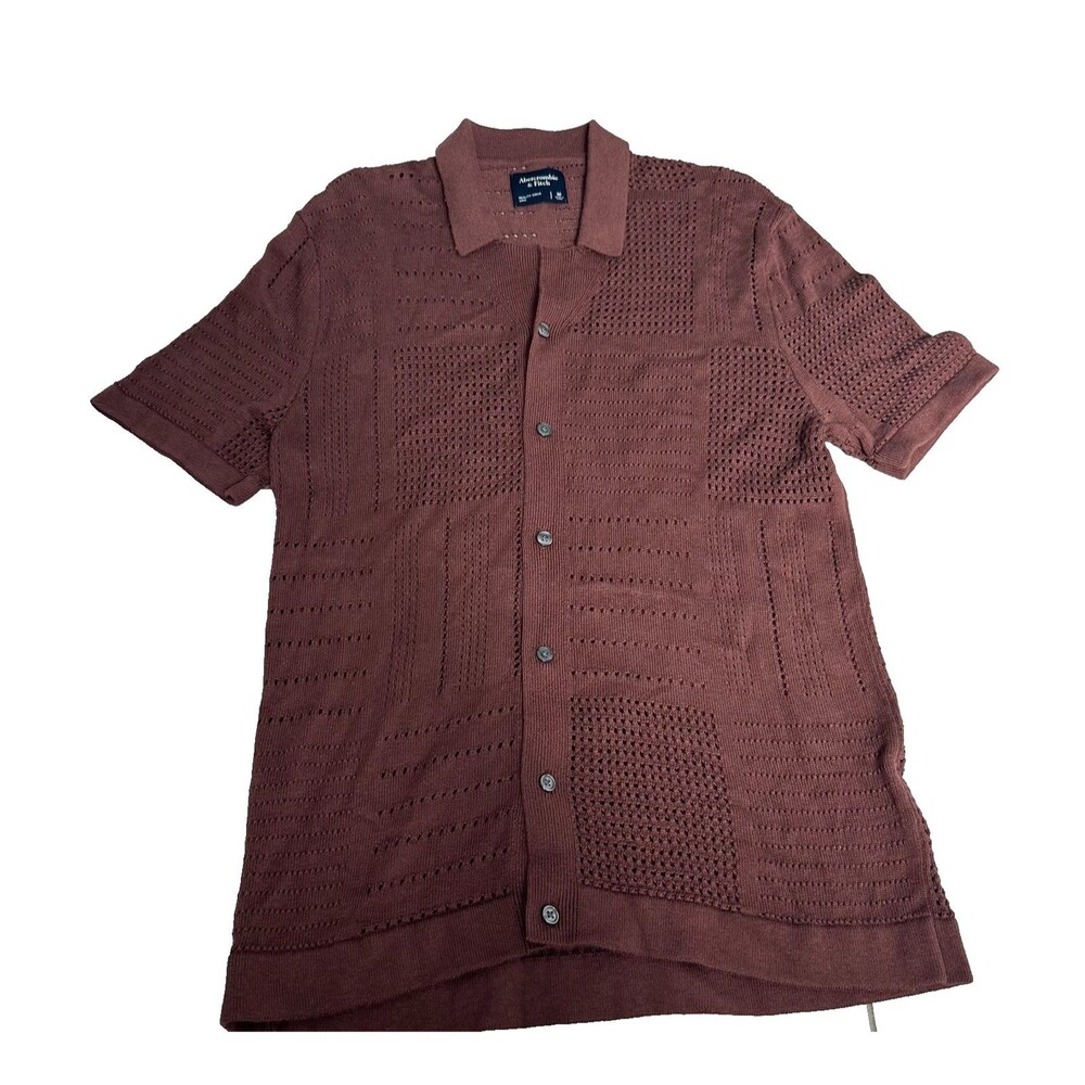 Abercrombie Brown Polo Open Knit Men's Medium Spring Summer Button Down Preppy